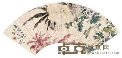 陈半丁 1946年作 老圃秋容 扇面 16×48cm